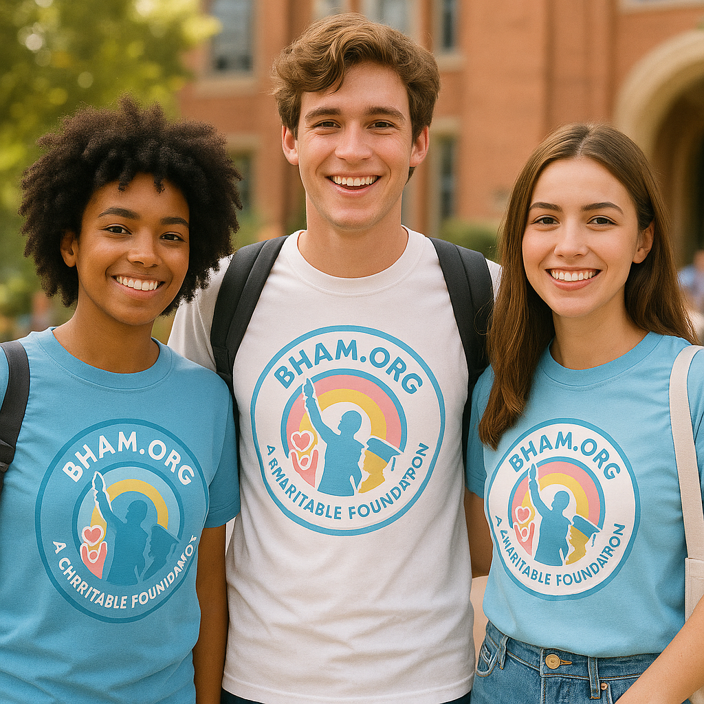 College students wearing BHAM.ORG shirts